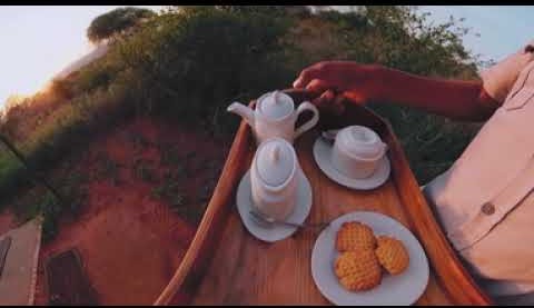 Afternoon tea served on the bonnet of a safari vehicle in a scene from the 360 sales film