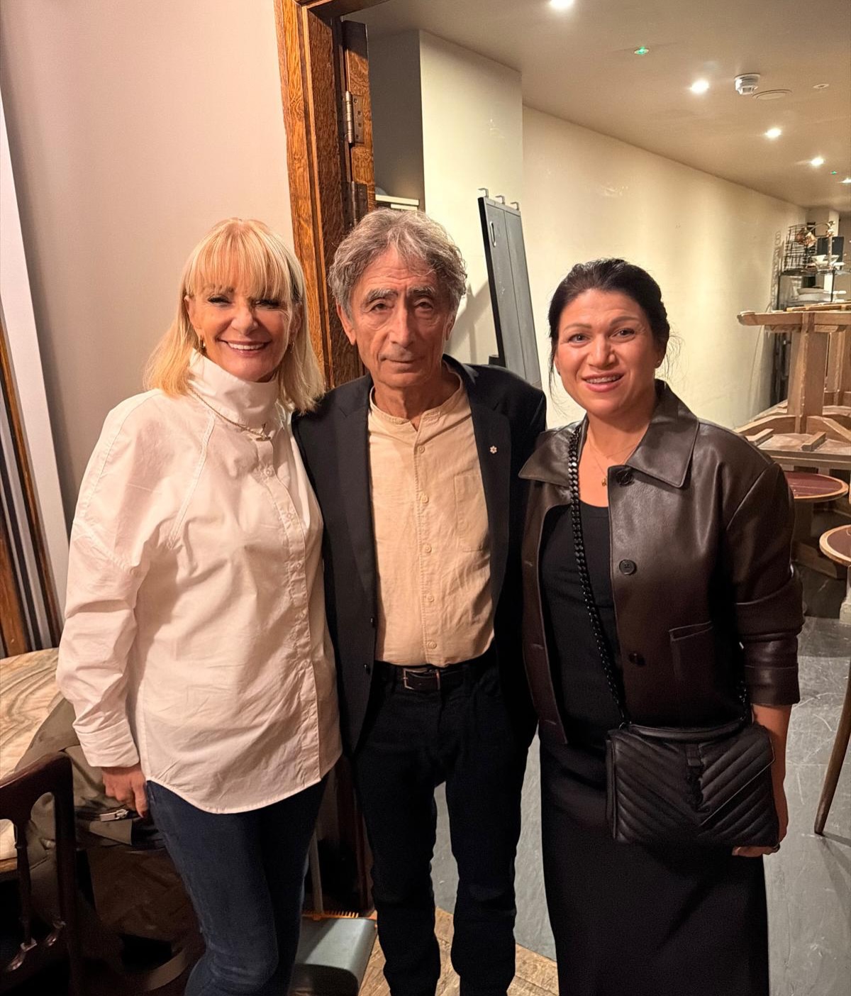 Rosemary Reed and Dr Gabor Maté posing with a guest backstage after the Prime Time Reset conversation